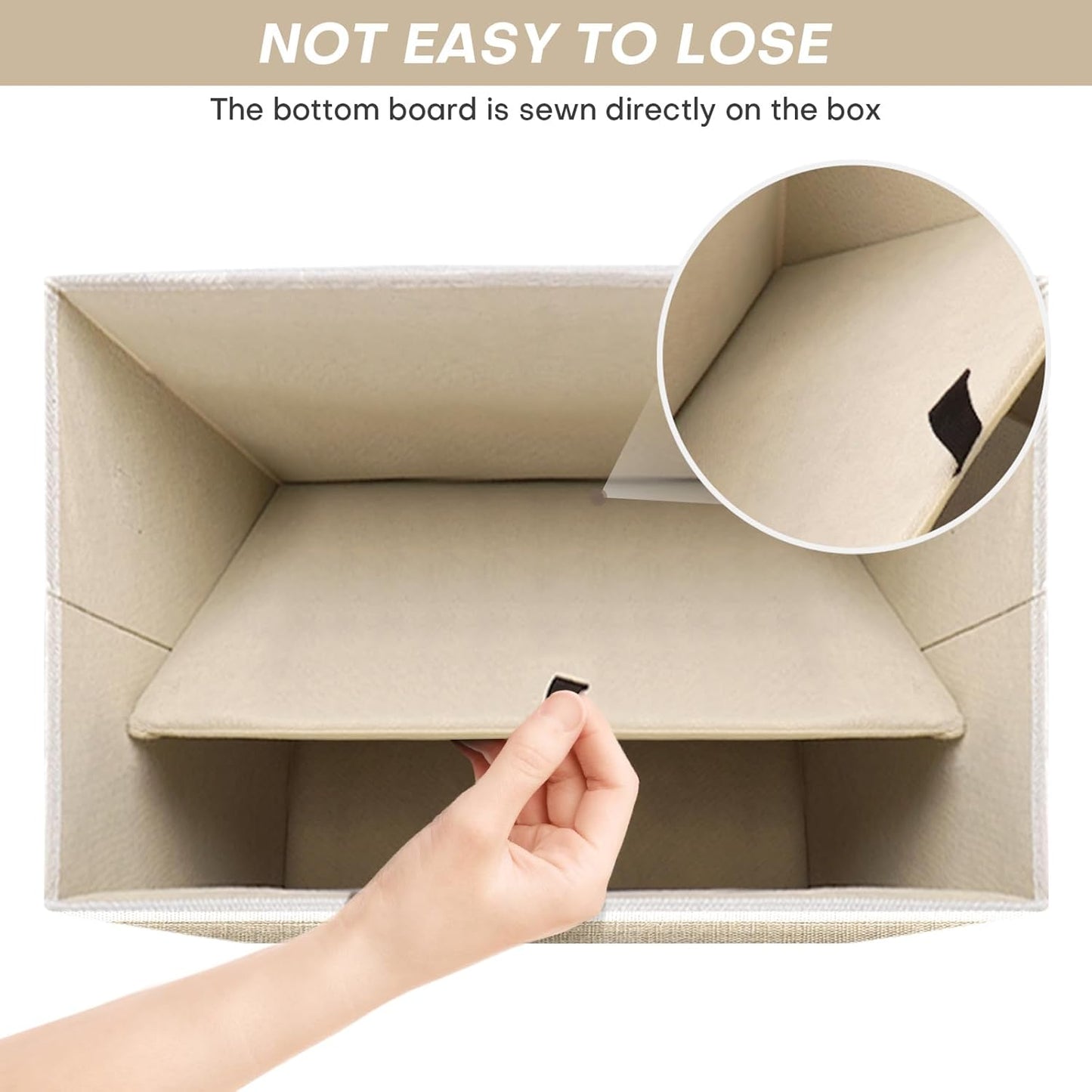 Large 17" 42 Quarts Collapsible Stackable Storage Bins with Lids [3-Pack] Foldable Fabric Linen Storage Boxes Cube, Closet Organizer Baskets with Label (16.7 x 12 x 12, Beige & White)