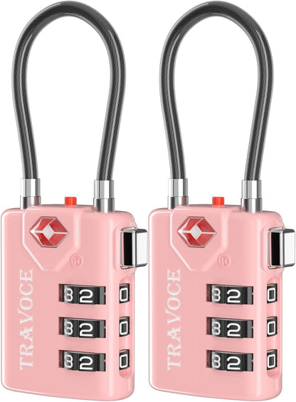 Search Alert TSA Approved Travel Combination Luggage Cable Locks for Suitcase, Gym Locker,Toolbox,Backpack 1,2,4,6 &10 pk (Pink 2 Pack)