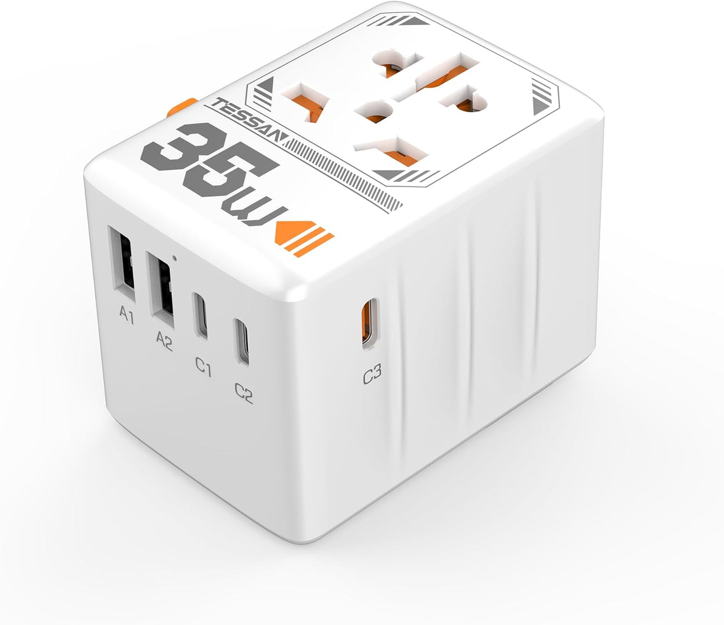 TESSAN Universal Travel Adapter 35W, International Plug Adaptor with 3 USB C and 2 USB A Charging Ports, Worldwide Power Outlet for US to European EU UK AUS Ireland(Type C/G/A/I)