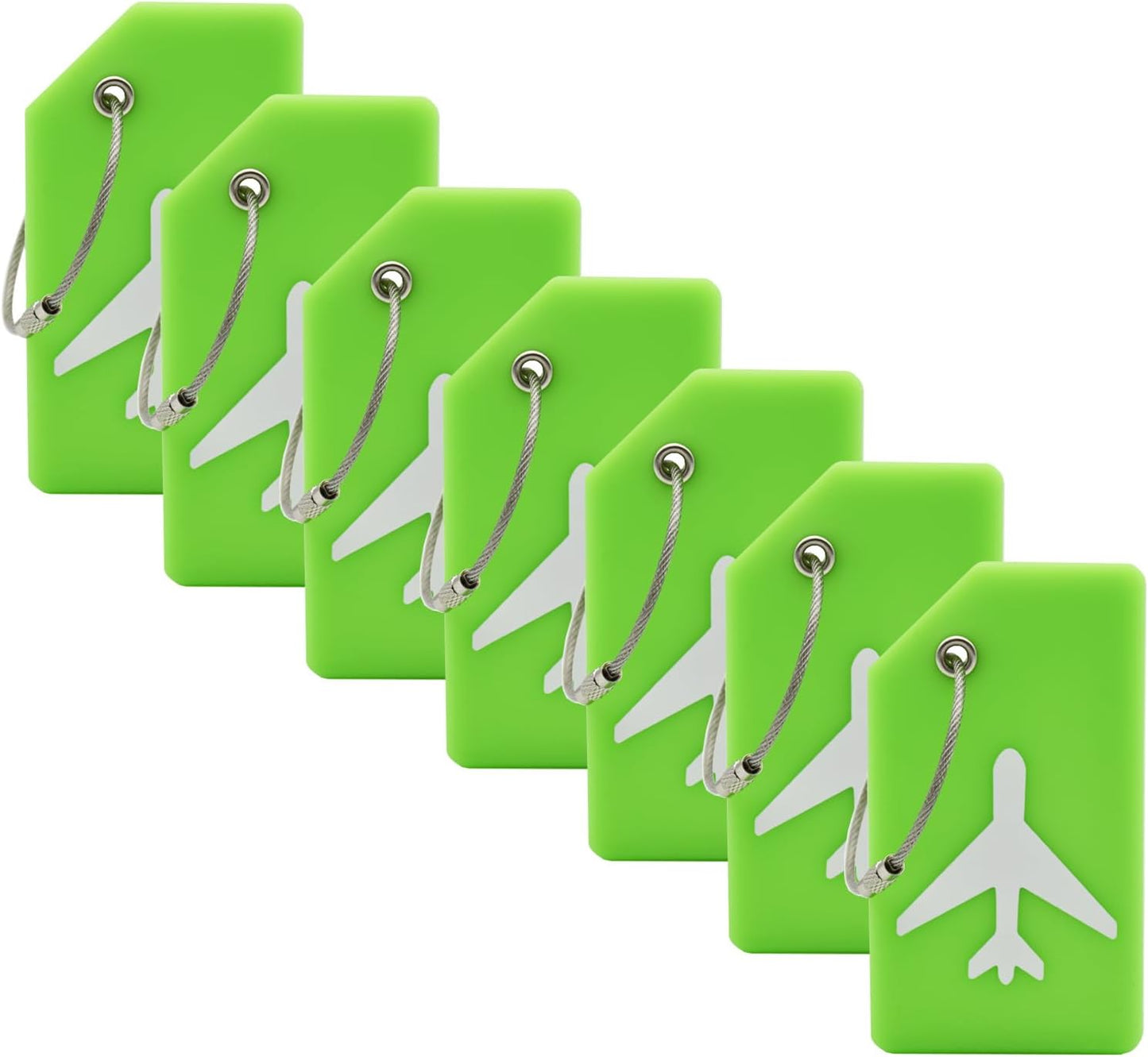 7 Pack Silicone Luggage Tag Baggage Handbag Travel Bag Tags with Name ID Card Perfect to Quickly Spot Luggage Suitcases (Green)