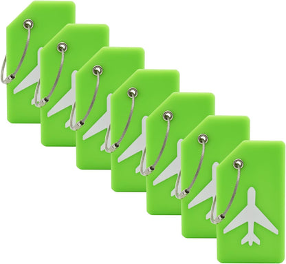 7 Pack Silicone Luggage Tag Baggage Handbag Travel Bag Tags with Name ID Card Perfect to Quickly Spot Luggage Suitcases (Green)