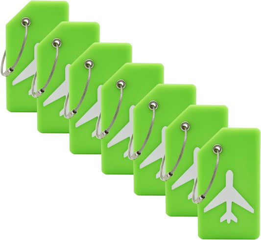 7 Pack Silicone Luggage Tag Baggage Handbag Travel Bag Tags with Name ID Card Perfect to Quickly Spot Luggage Suitcases (Green)