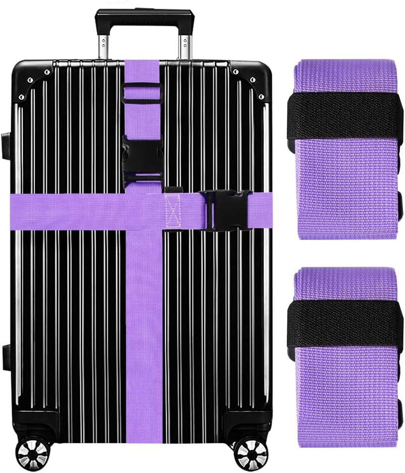Luggage Straps for Suitcases TSA Approved-2 Pack Bright Personalized Luggage Belt Strap for Suitcase/Carry On Bag Luggage Accessories for Travel (Violet)