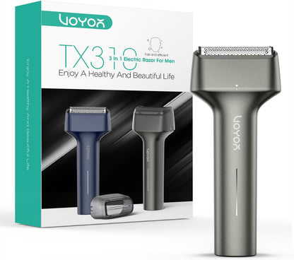 VOYOR Foil Shaver Electric Razor for Men 3 in 1 Shavers for Men with Double Foil Wet & Dry Face Shaver Lightweight Handheld Smooth Shave IPX6 Washable USB-C Rechargeable Travel Razor TX310 (Gray)