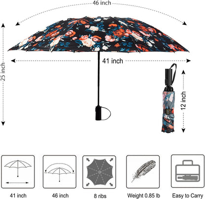 LANBRELLA Compact Reverse Folding Umbrella Auto Windproof Travel Umbrella