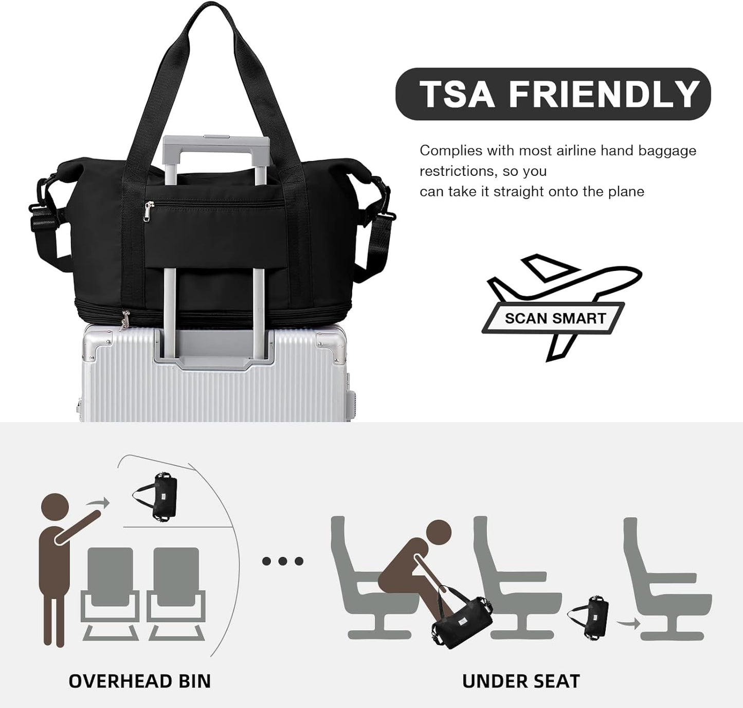 Travel Duffel Bag, Sports Tote Gym Bag, Shoulder Weekender Overnight Bag for Women