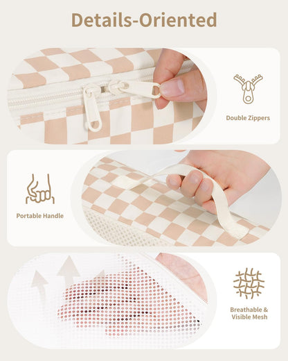 Narwey 7 Set Checkered Packing Cubes for Travel Carry on Suitcase Luggage Organizer Bags for Kids Women Men, Durable Packing Organizers Bag, Travel Essentials Accessories (Light Checkerboard)