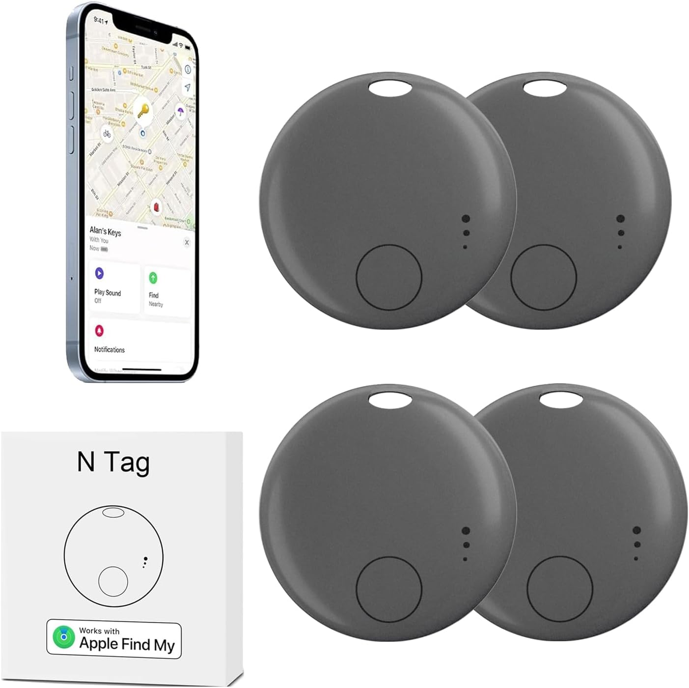 Air Tracker-4Pack,Smart Bluetooth Tracker,Item Finder Work with Apple Find My (iOS only),Luggage Tracker,Keys Finder Wallet,Bags,Pets, Locator Tracking Device for Home Outdoor Tracking Device