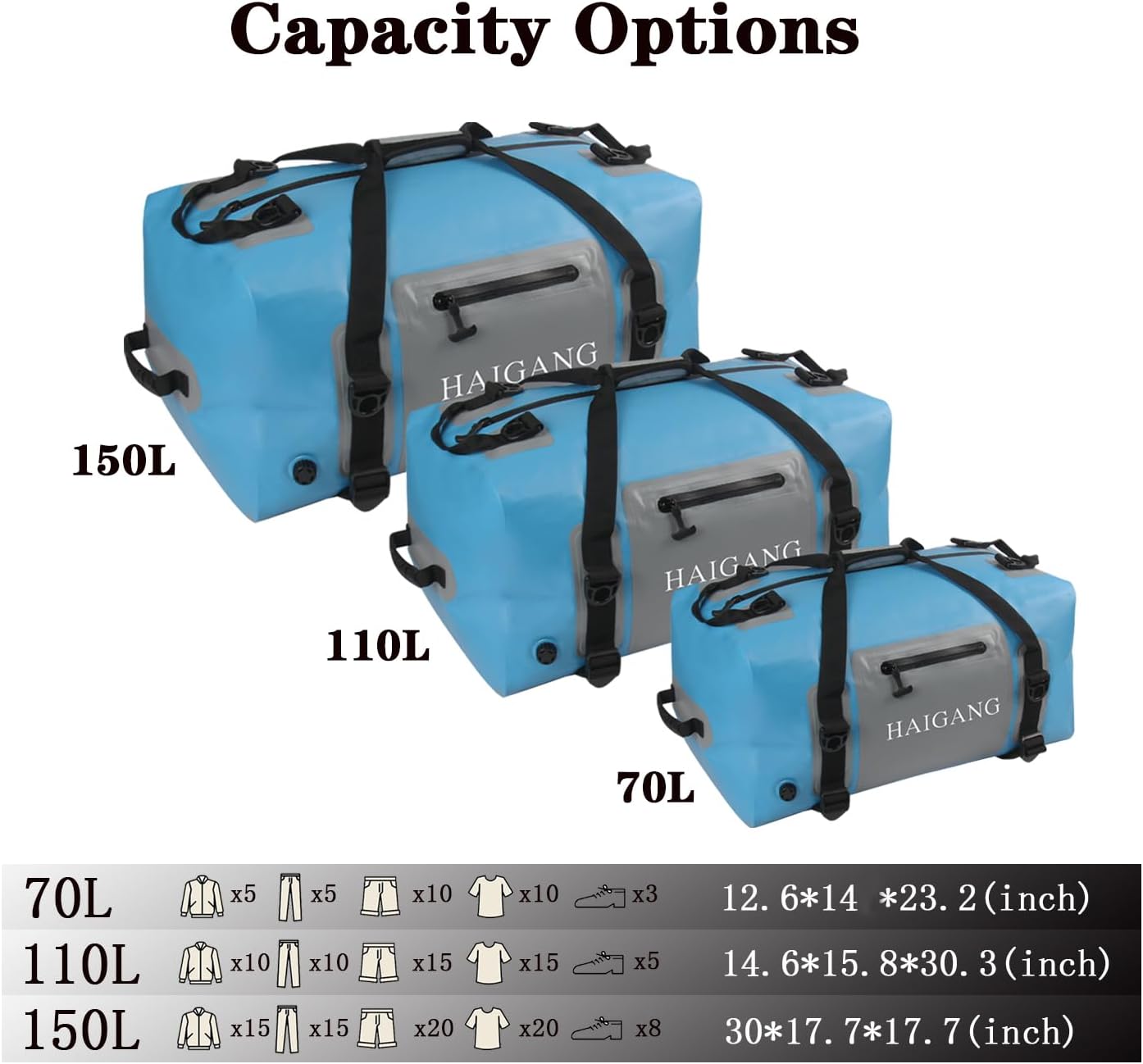 70L Waterproof Duffel Bag Travel Dry Bag, Large Capacity, Adjustable Thickened Straps and Handles, Zip Closure, Air Valve, Keep Equipment Safe, Suitable for Boating Rafting Motorcycle Kayaking