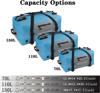 110L Waterproof Duffel Bag Travel Dry Bag, Large Capacity, Adjustable Thickened Straps and Handles, Zip Closure, Air Valve, Fully Waterproof, Perfect for Boating, Rafting, Motorcycle Kayaking