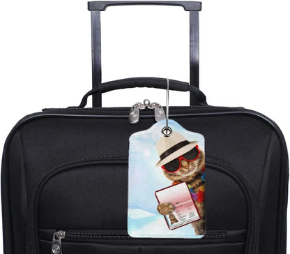 2 Pack Funny Cat Luggage Tags for Suitcases Women Men Kids, Bag Tags for Leather Luggage with Waterproof Suitcase Tags Privacy Cover Name ID Label Steel Loop for Travel Bag Suitcase (Funny Cat)
