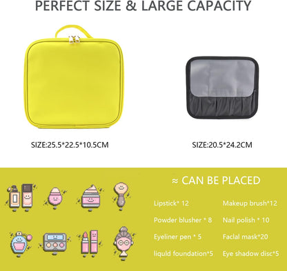Makeup Bag with Led Mirror,Travel Makeup Organizer with 3 Color Setting, Portable Storage and Adjustable Dividers Travel Makeup Bag(yellow)