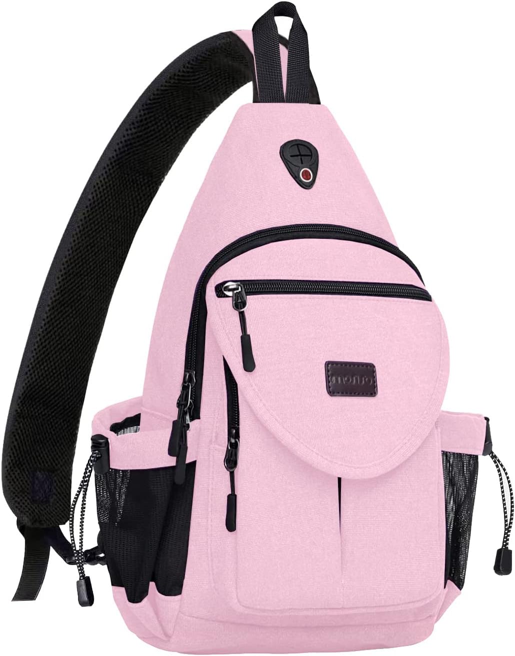 MOSISO Sling Backpack,Canvas Crossbody Hiking Daypack Bag with Anti-theft Pocket, Pink