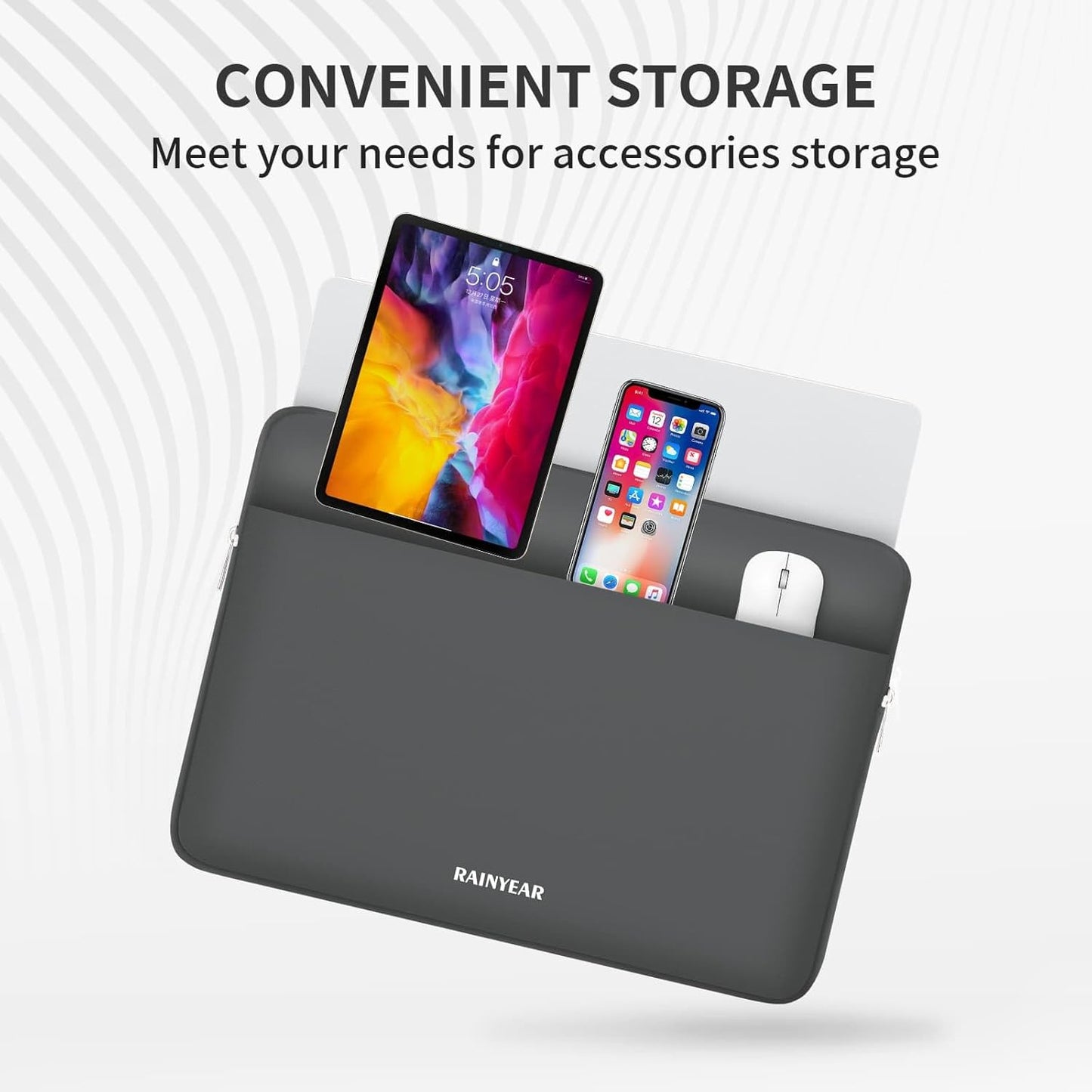 RAINYEAR Laptop Sleeve Case 13.3 Inch, Protective Portable Case with Front Pocket, Briefcase Handbag Laptop Bag Compatible with MacBook Air/Pro 13-13.3 inch, MacBook Pro 14 inch, Gray