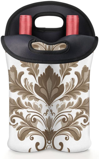 Neoprene Wine Tote, Bottle Carrier Gag Insulating Neoprene Thicker, Insulated Wine Bag for Travel Holds Two Bottles, Bottle Carrier Bags Protect the Bottles, White Totem