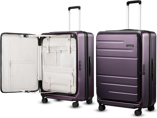 LUGGEX Checked Suitcase Top Opening, FLT Expandable Polycarbonate Hard Shell Suitcase with Wheels (FLO-Lite, Purple, 28 Inch, 105L-115L)