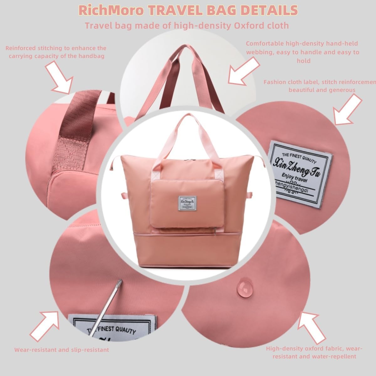 Large Capacity Foldable Travel Bag, Expandable lightweight Carry on Bag, Dry with Wet Separation Spor Duffel Bags