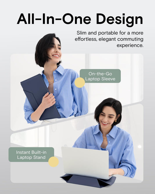 MOFT Laptop Carry Sleeve, 2-in-1 Laptop Bag & Stand for 16" MacBook Air/Pro & Dell/HP/Lenovo/Asus, Stylish Slim Computer Sleeve Bag with Expandable Storage for Computer Accessories, Deep Blue