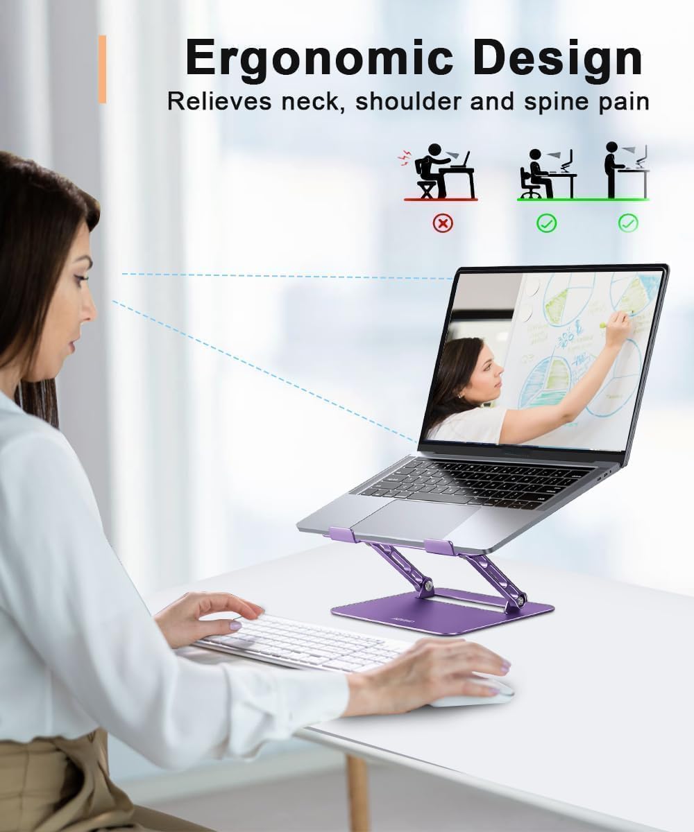 Adjustable Laptop Stand for Desk,Portable Laptop Stand Holder and Riser,Foldable Aluminum Notebook Computer Stands for MacBook Air Pro HP Lenovo Dell Samsung Chromebook, 10-15.6 inch, Purple