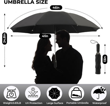 Compact Inverted Travel Umbrella, Automatic Open Close, 9-Rib 46 Inch Windproof Umbrella, Waterproof UPF 50+, Portable Umbrellas for Men, Women, Travel, and Daily Use