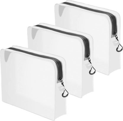 Qbily Clear Leak Proof Travel Bags for Toiletries 3 Pack, Super Soft Waterproof Leak Proof BPA Free, Semi-Clear Toiletry Cosmetic Makeup Bags for Travel, TSA Approved Travel Toiletry Bag With Zipper