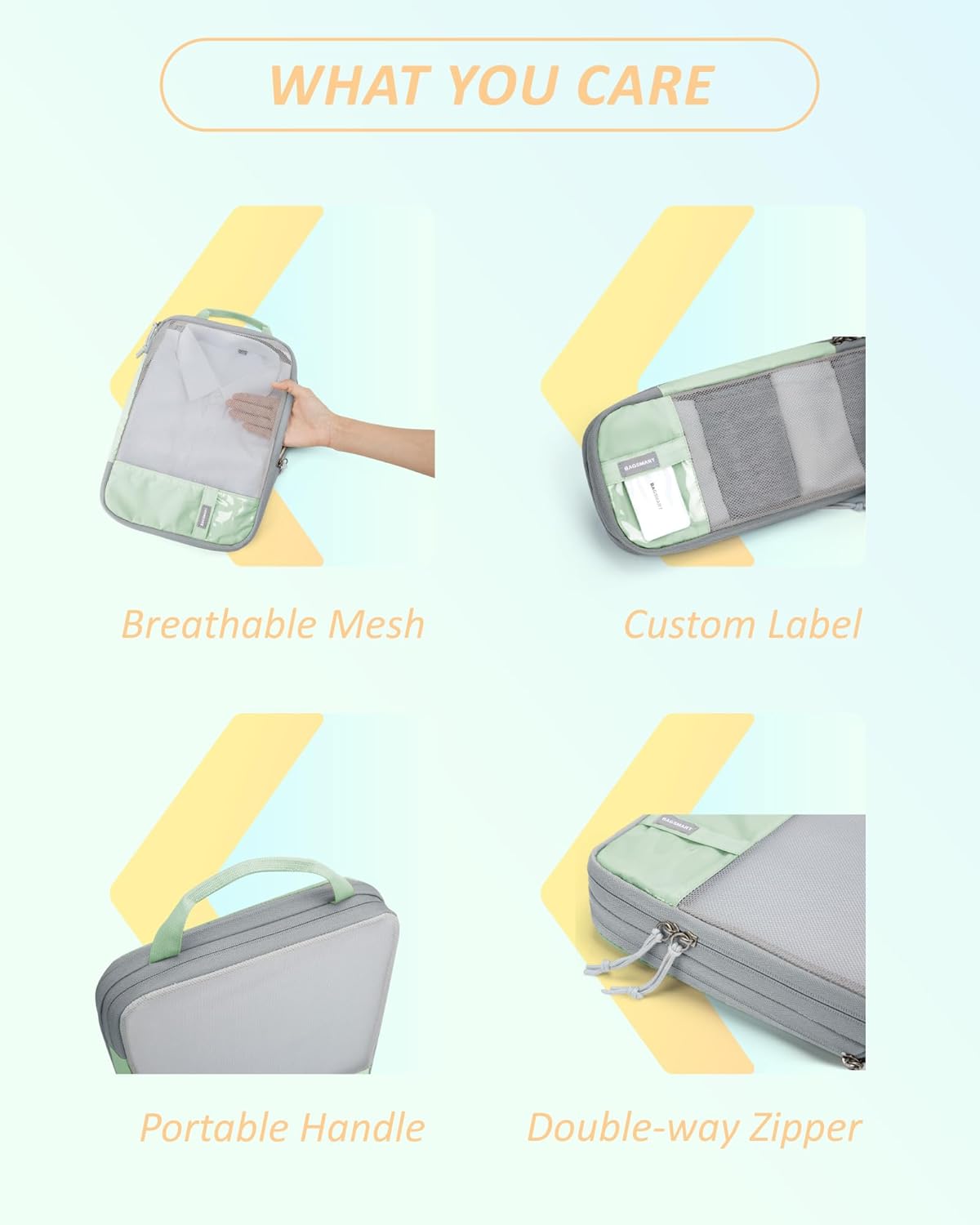 BAGSMART 6 Set Compression Packing Cubes - Lightweight Travel Essentials, Durable Luggage Organizer