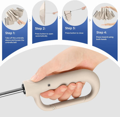 Portable Travel Umbrella, compact, durable, and windproof, reverse folding umbrella with safety reflective ring design, suitable for car and outdoor travel