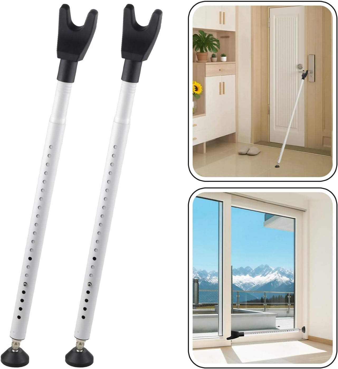 2 Pack Door Security Bar & Sliding Patio Door Lock Bar – Heavy Duty Adjustable Door Stopper for Home, Apartment, Hotel Travel – No Tools Needed, Fits Hinged & Sliding Doors, Iron Construction