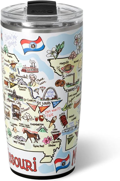 Swig Life 22oz Travel Mug, Insulated Tumbler with Handle and Lid, Travel Coffee Mug, Cup Holder Friendly, Stainless Steel 22 oz Tumbler, Reusable Insulated with Lid (Missouri)