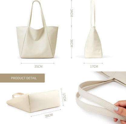 KALIDI Large Tote Bag Vegan Leather Casual Zipper Work Bag Weekender Hobo for Women 23L Oversize Shoulder Travel Purse