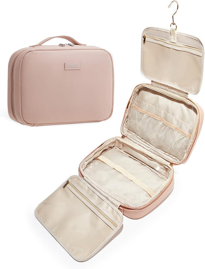 EACHY Travel Toiletry Bag with Hanging Hook, Portable Makeup Cosmetic Bags for Women, Water-Resistant Full-Size Travel Accessories (Pink)