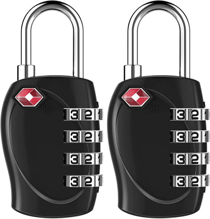 ZHEGE Luggage Locks TSA Approved, Zipper Locks for Suitcase, Backpack, Tent, 4 Digit Small Combination Padlocks for Travel, Gun Case, Gym Lockers (Black, 2 Pack)