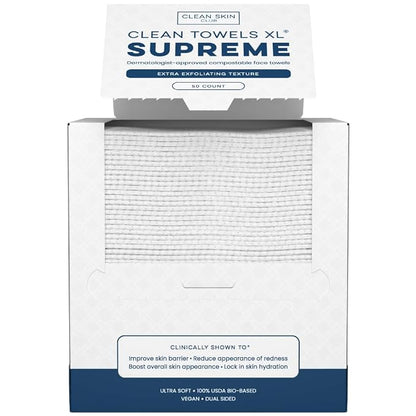 Clean Skin Club Clean Towels XL® Supreme, 100% USDA Biobased Face Towel by CLEANSKINCLUB