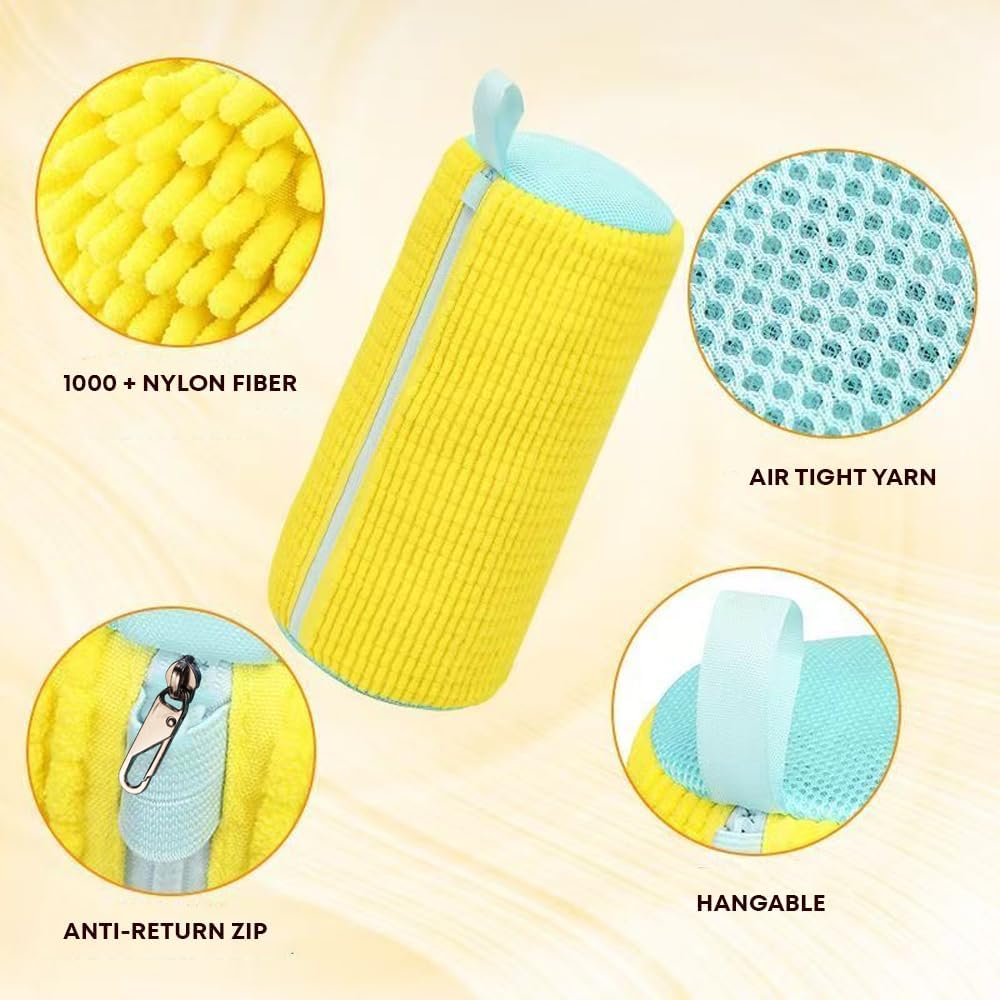 EPSCY Shoe Washing Machine Bag 2 Pack Yellow, 360° Wrap-Around Laundry Bags for Washer and Dryer - Reusable Deep Clean Sneaker Bags - Fits All Shoe Sizes & Types, Self-Locking Zipper, Protects Machine