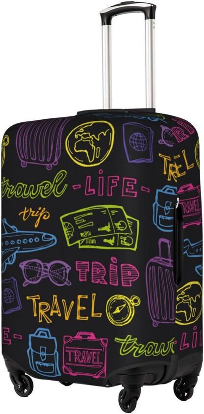 Trip Colored Graffiti Travel-Life Style Luggage Cover Washable Suitcase Protector, Luggage Tag Travel Birthday Gifts For Men Women(S 18-21 Inch Luggage)