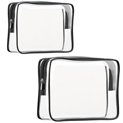 2Pcs Crystal Clear PVC Travel Toiletry Bag Kit for Women Men, Waterproof Vinyl Packing Organizer Storage Bags with Zipper Handle Straps, Cosmetic Pouch Carry on Airport Airline Compliant Bag Handbag