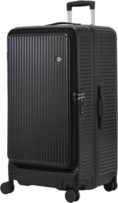 29 Inch Aluminum Checked Luggage with Side Opening Zipper, 40 * 37 * 77cm, 113L, Lightweight Hardshell ABS+PC Suitcase with TSA Lock, 360° Universal Wheels, Black