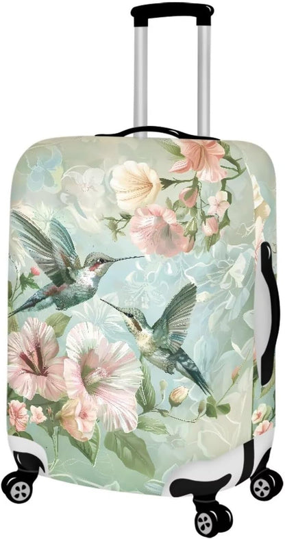 Hummingbird Luggage Cover for Women Travel Luggage Covers for Suitcase Elastic Spandex Suitcase Covers Protector with Zipper Flower Suitcase Covers for Luggage Fit 30-32 Inch