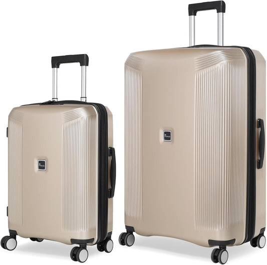 Luggage Sets 2 Piece, 20/28 Inch Lightweight Expandable PC Hardside Durable Suitcases with Spinner Wheels & TSA Lock, Champagne