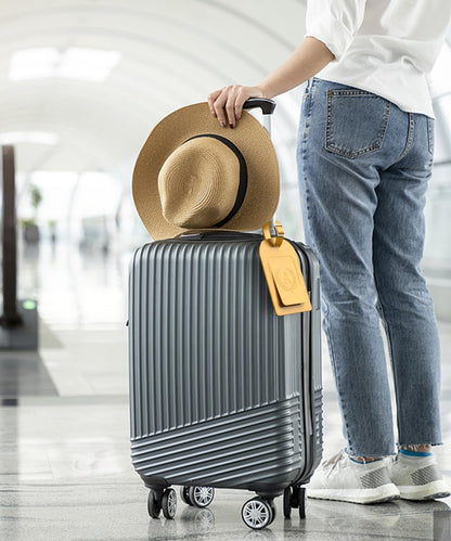 FESAS 3 Pack A-Z Alphabet Luggage Tags - Faux Leather Suitcase Tags with Privacy Cover & Replaceable Card - Initial Letter Monogram for Bags (Yellow)