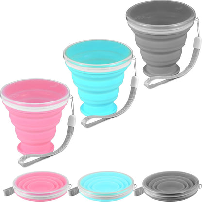 3 Pack Collapsible Cups for Traveling,Collapsible Travel Cup,Portable Reusable Silicone Drinking Folding Cup Set with Lid for Outdoor Adventures,Camping, Hiking, and Daily Use
