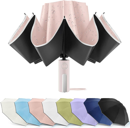 Bodyguard Inverted Umbrella - Large Windproof for Rain & Sun, Compact Reverse With Reflective Stripe, Teflon-Coated for Women Men, Travel Folding With Cover Bag