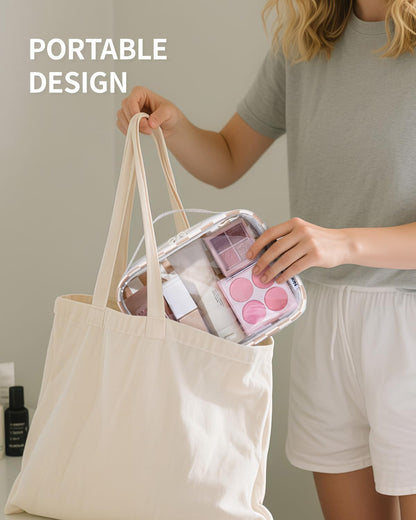 Narwey TSA Approved Clear Toiletry Bag for Travel, Waterproof PVC Clear Makeup Bags, Portable Compact Cosmetic Bag Make Up Organizer, Airport Airline Quart Size Compliant Bag (Light Checkerboard)