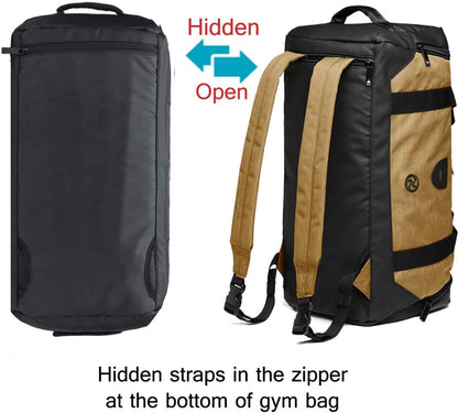 Gym Duffle Bag Backpack Waterproof Sports Duffel Bags Travel Weekender Bag for Men Women Overnight Bag with Shoes Compartment Black