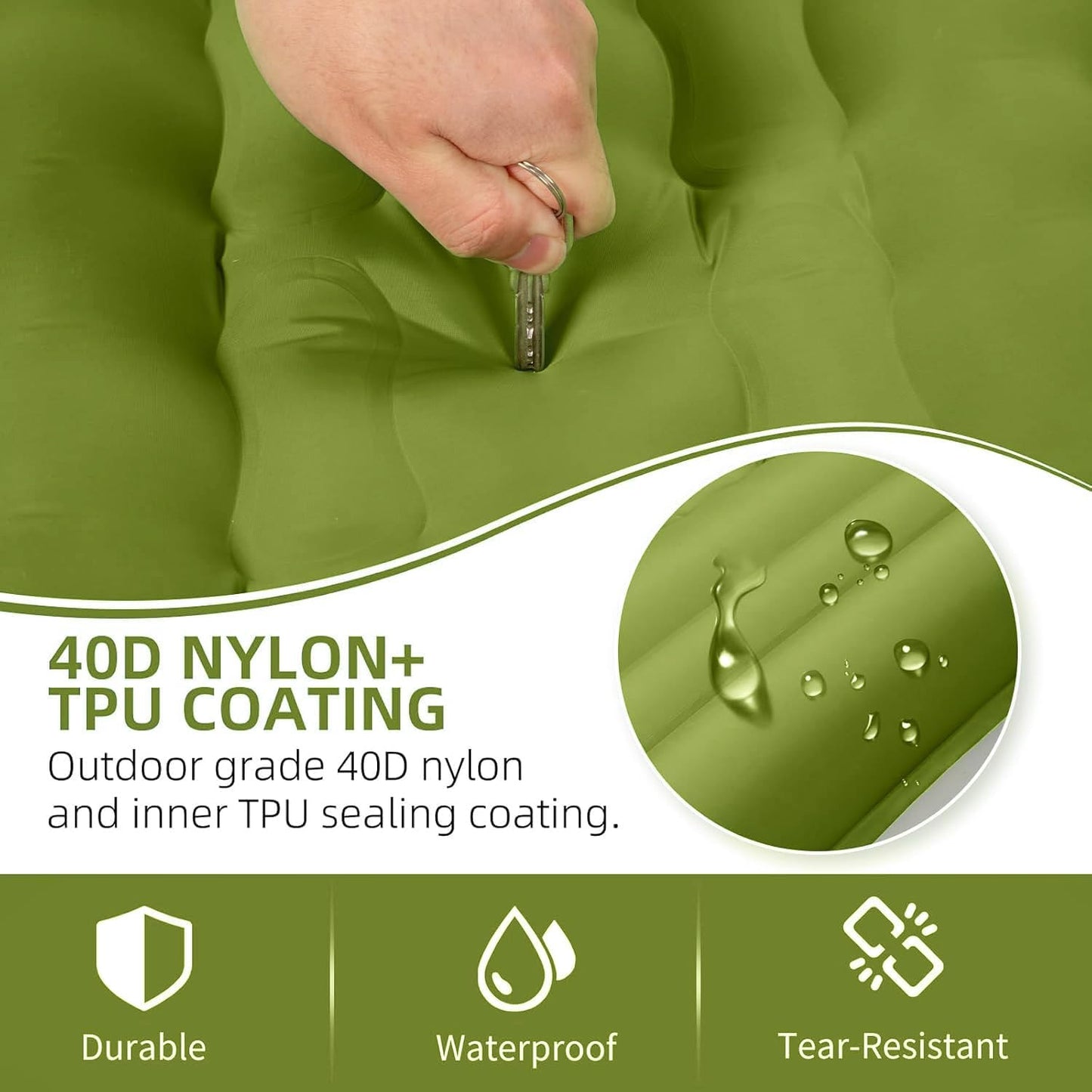 Camping Sleeping Pad, Extra Thick 5 Inch Camping Mat with Pillow Built-in Foot Pump Inflatable Sleeping Pads Compact for Camping Backpacking Hiking Traveling Tent（Military Yellow）