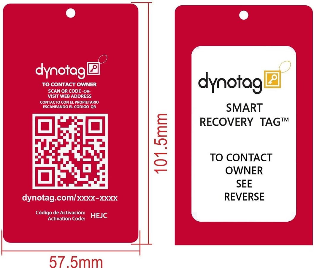 Dynotag® Web Enabled Smart Aluminum Convertible Luggage ID Tag + Braided Steel Loop, with DynoIQ™ & Lifetime Recovery Service (Ruby Red)