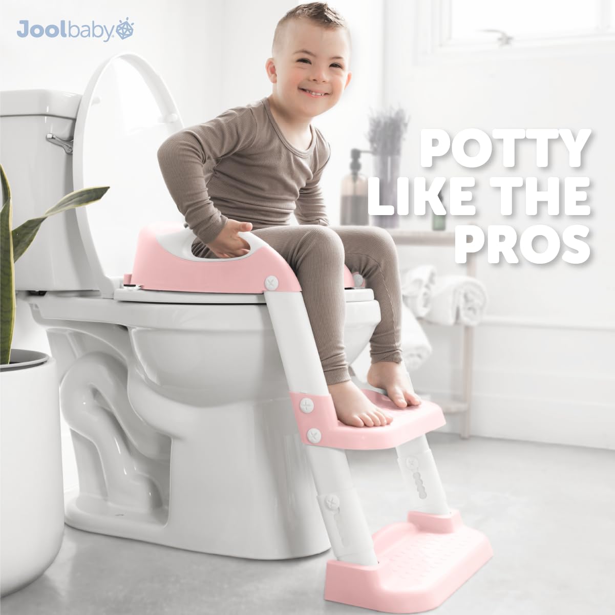 Jool Baby Potty Training Seat with 2 Step Ladder for Toddlers - Soft Cushioned Seat & Splash Guard, Adjustable Height (Pink)