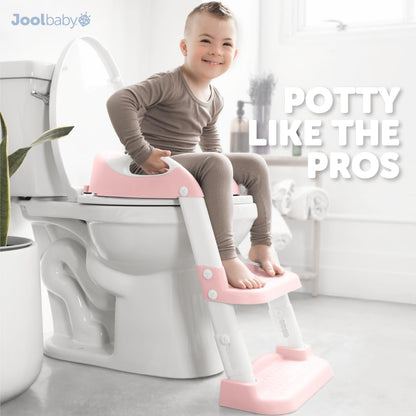 Jool Baby Potty Training Seat with 2 Step Ladder for Toddlers - Soft Cushioned Seat & Splash Guard, Adjustable Height (Pink)