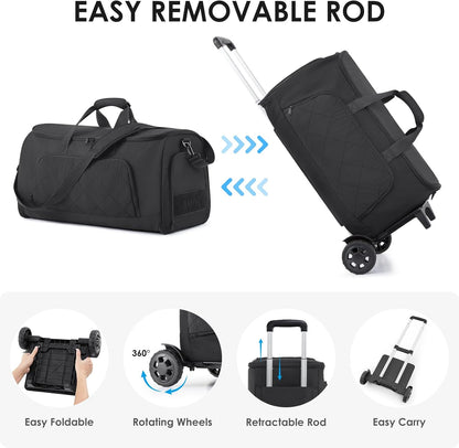 Rolling Garment Bag for Travel,Duffle Garment Bag with Wheels and Shoe Compartment for Men and Women,3 in 1 Suit Dress Bags with Wheels（Black）