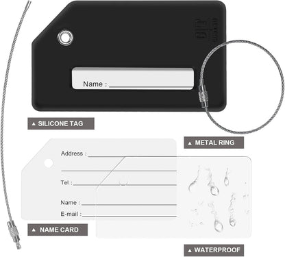 8 Pcs Luggage Tags for Suitcases, 26 Initial Letter Travel Luggage Baggage Identification Labels ID Tags Fully Bendable Tags with Stainless Steel Loop (Letter I, Black)